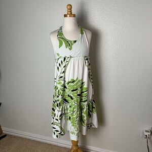 GIRLS Sz 12 (XL) Halter dress Tropical print Cotton Tie neck elastic waist
